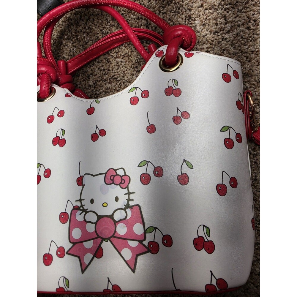 Hello Kitty Cherry Print Adjustable Shoulder Bag, White Red Pink - Picture 5 of 5